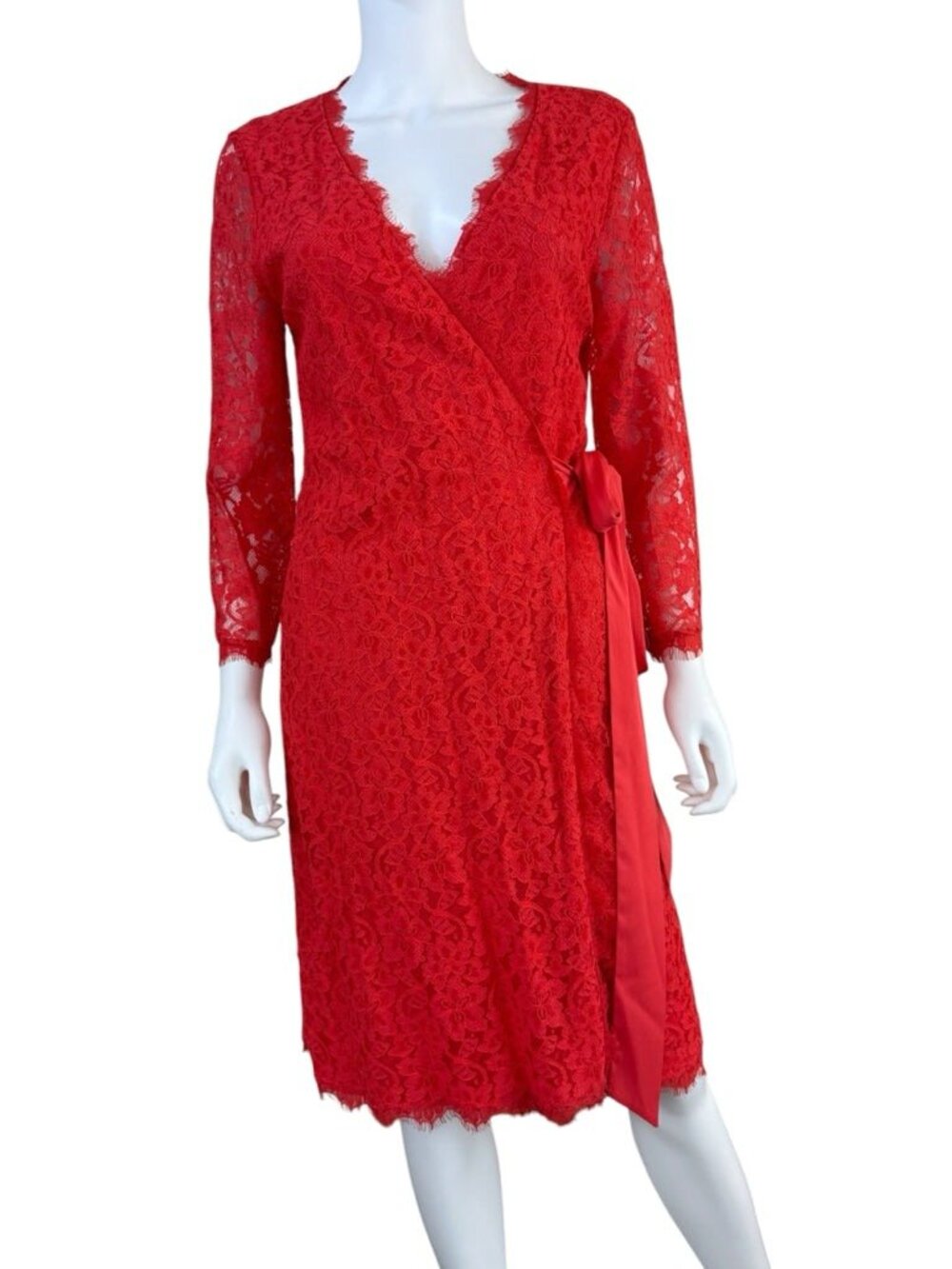 Diane von Furstenberg Coral Lace Julianna Wrap Cocktail Dress Size 12 P1004